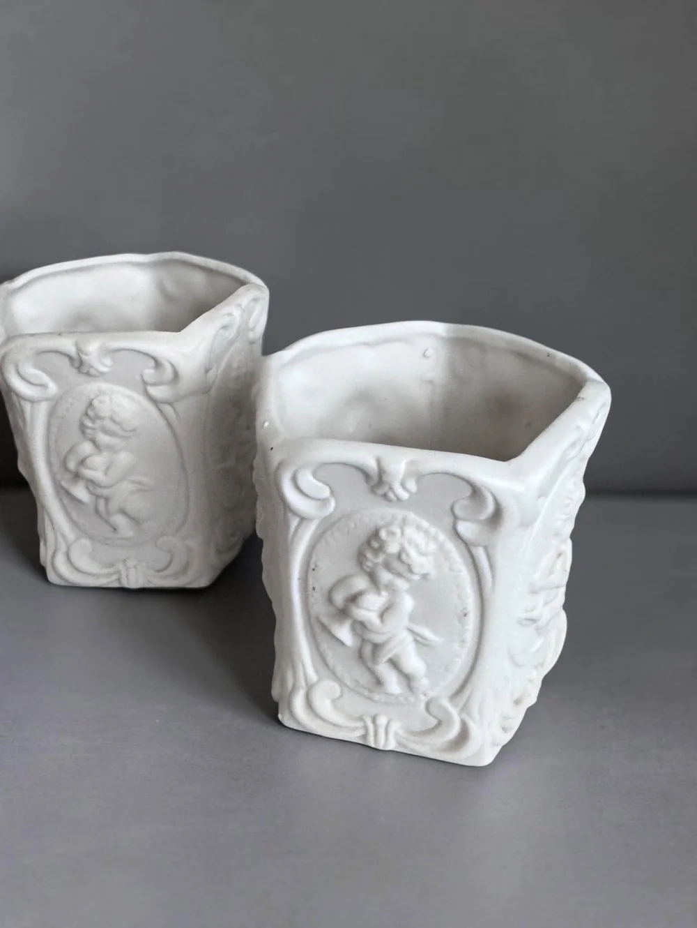 Vintage Homco White Ceramic Cherub Candle Holders Mid-Century Japan Matched Pair